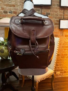 Frye Brown Leather Backpack multi zipper pocket Vintage Style